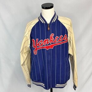 Vintage Sz L New York Yankees Cooperstown Collection Jacket Blue Pinstripe Retro